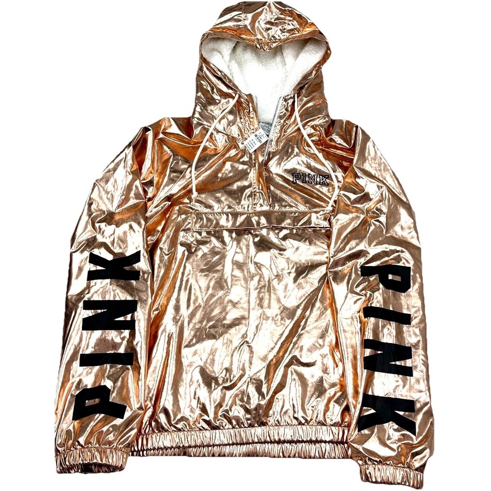 Victoria Secret Jacket Women Large Rose Gold Pullover Anorak Bling‎ Metallic VTG